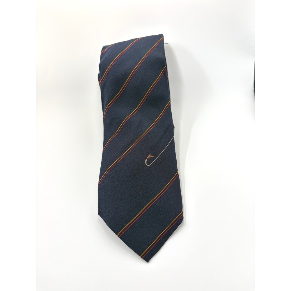 Rare Vintage Gucci Stripe Silk Tie | Navy, Gold & Red | Fly Hook Motif